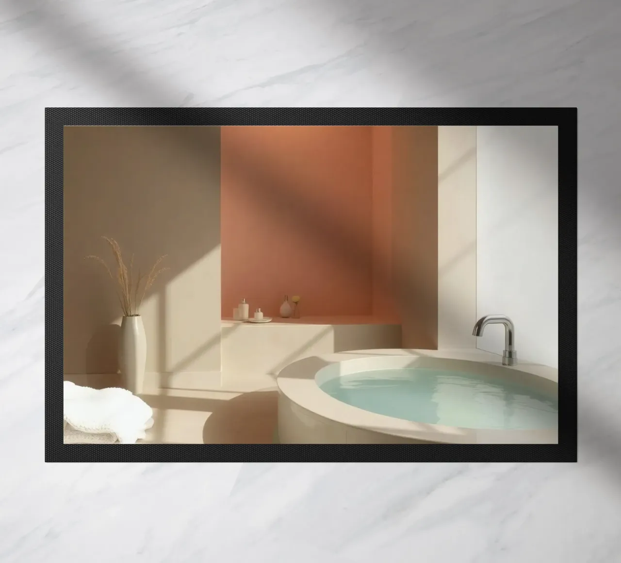 Lussuoso bagno dal design moderno con un'ampia vasca da bagno zerbino da DesignDoodle