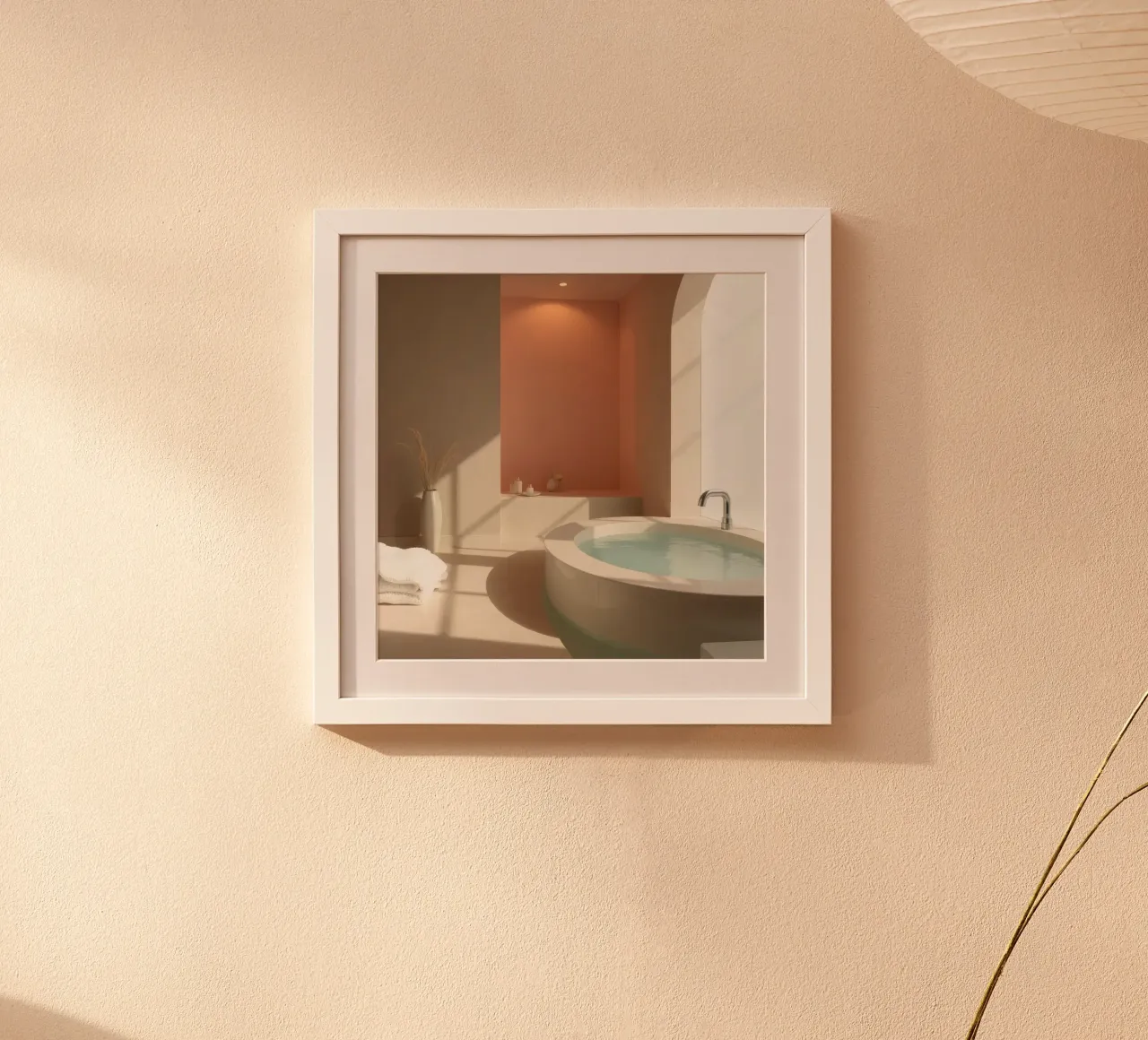 Luxurious bathroom with modern design featuring a large soak poster by DesignDoodle