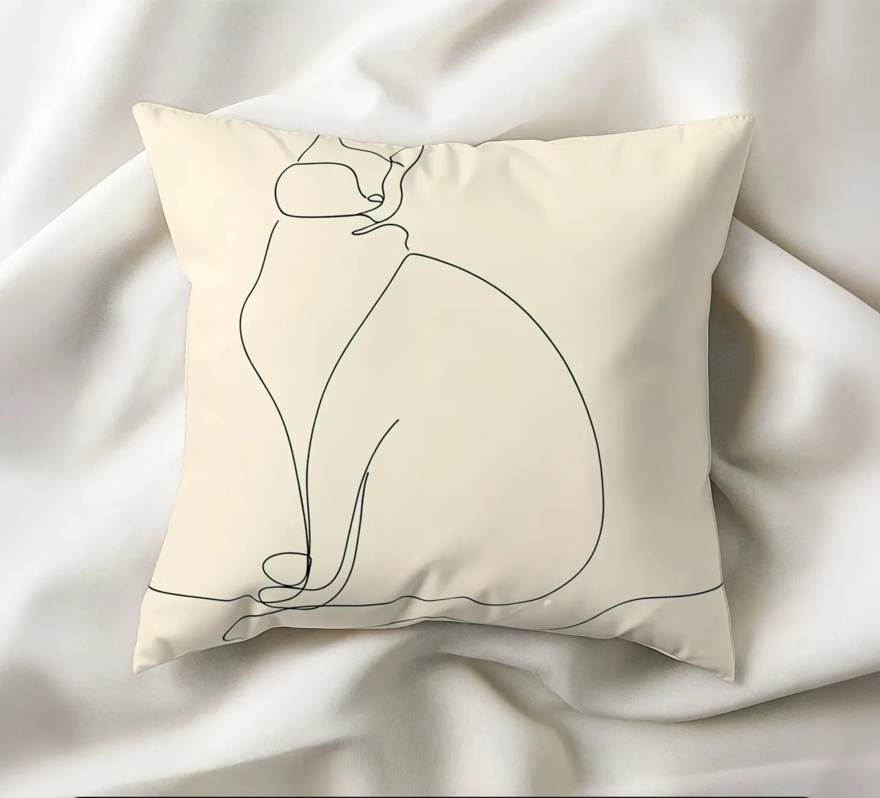 Minimalist Line Drawing of a Cat Sitting | Modern Abstract decorative cushion by Viv Line Art