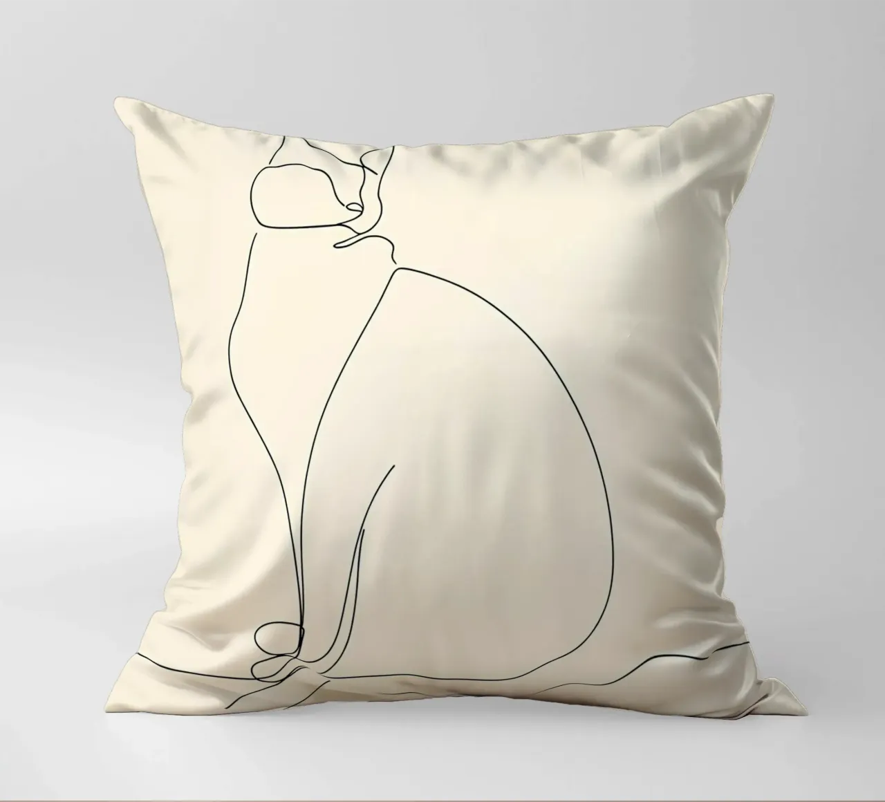 Minimalist Line Drawing of a Cat Sitting | Modern Abstract decorative cushion by Viv Line Art