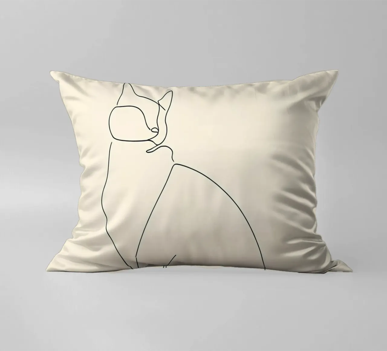 Minimalist Line Drawing of a Cat Sitting | Modern Abstract decorative cushion by Viv Line Art