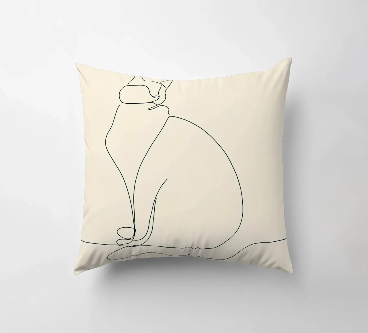 Minimalist Line Drawing of a Cat Sitting | Modern Abstract decorative cushion by Viv Line Art