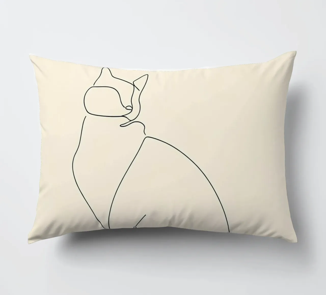 Minimalist Line Drawing of a Cat Sitting | Modern Abstract decorative cushion by Viv Line Art