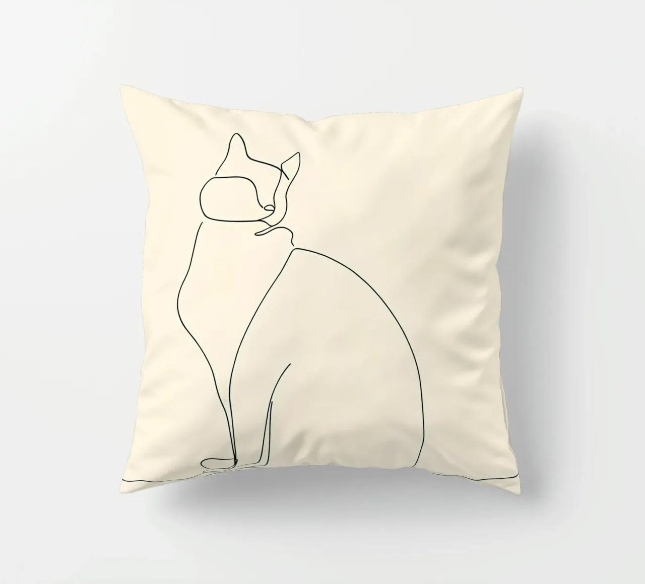 Minimalist Line Drawing of a Cat Sitting | Modern Abstract decorative cushion by Viv Line Art