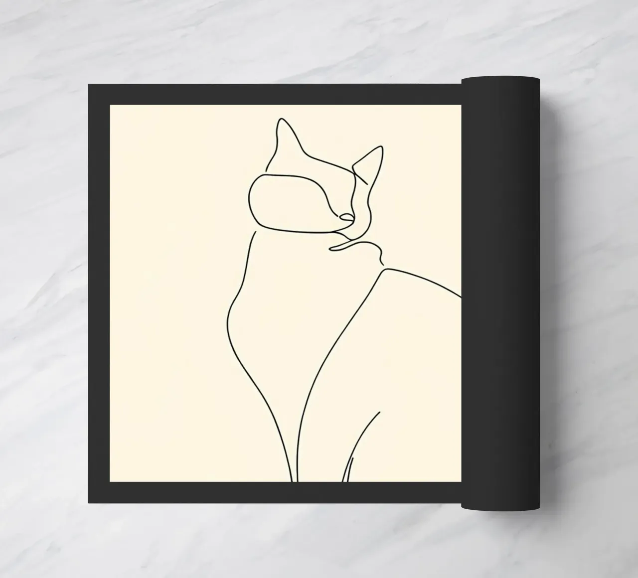 Minimalist Line Drawing of a Cat Sitting | Modern Abstract doormat by Viv Line Art