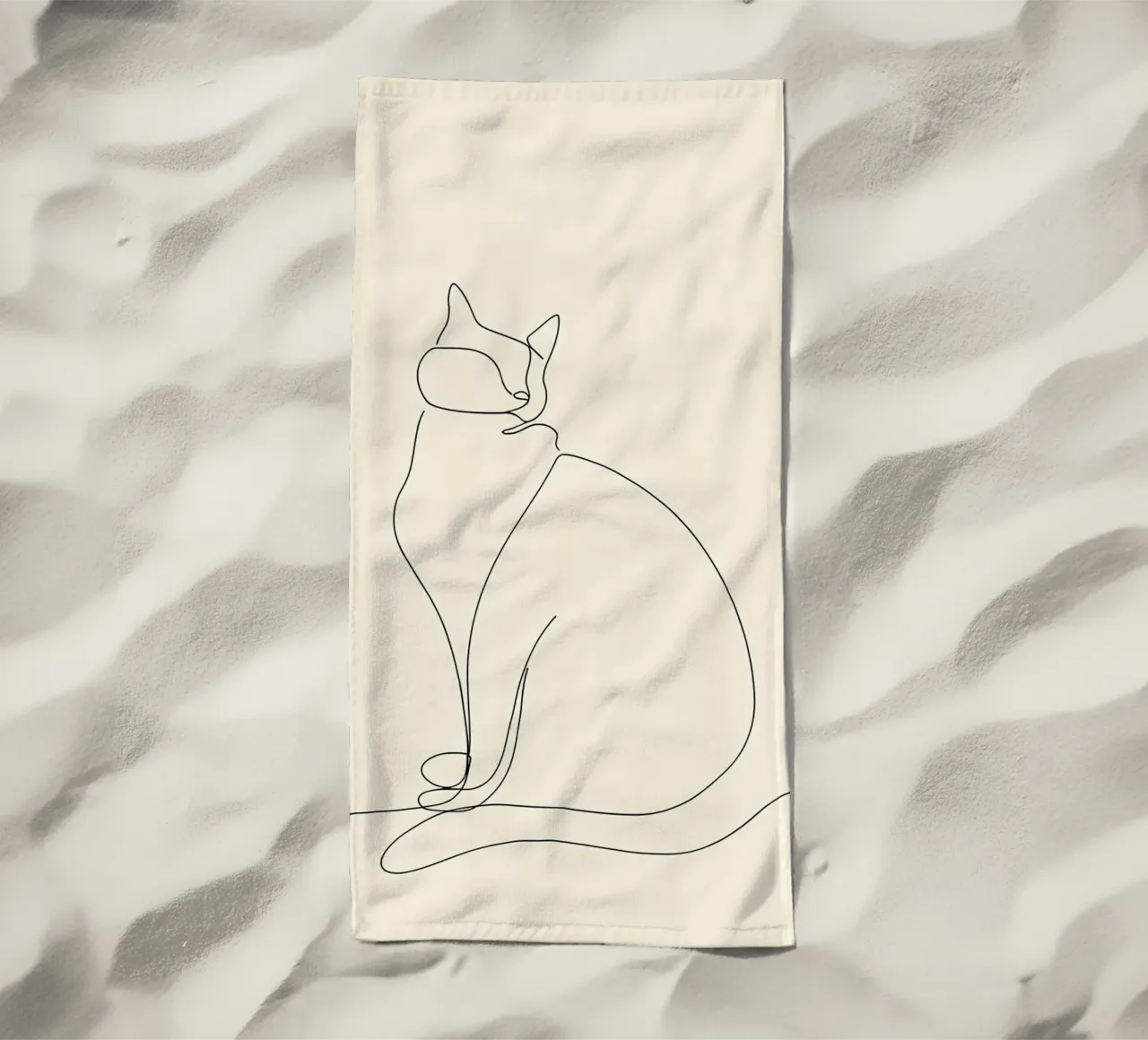 Minimalist Line Drawing of a Cat Sitting | Modern Abstract beach towel by Viv Line Art