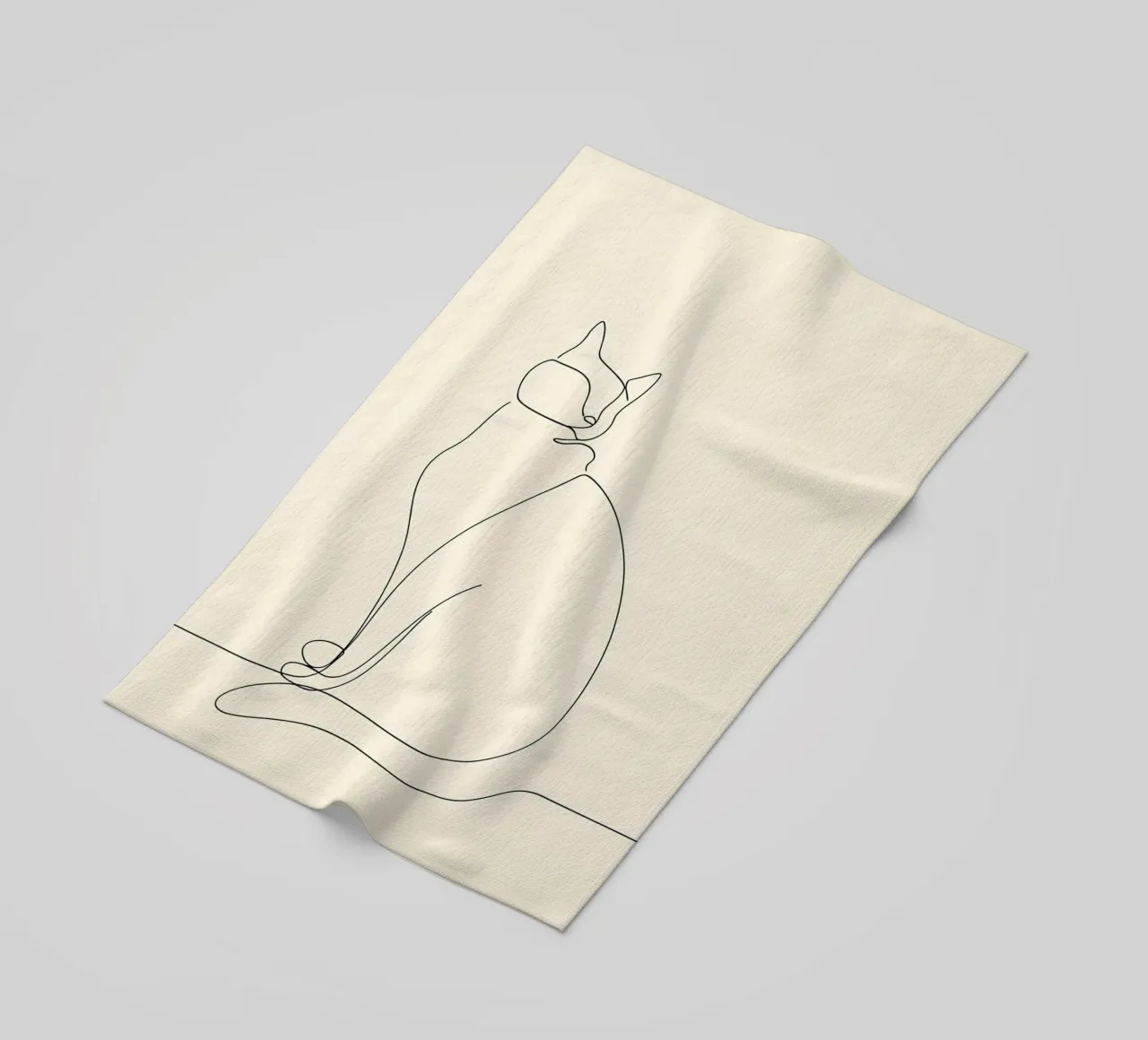 Minimalist Line Drawing of a Cat Sitting | Modern Abstract beach towel by Viv Line Art
