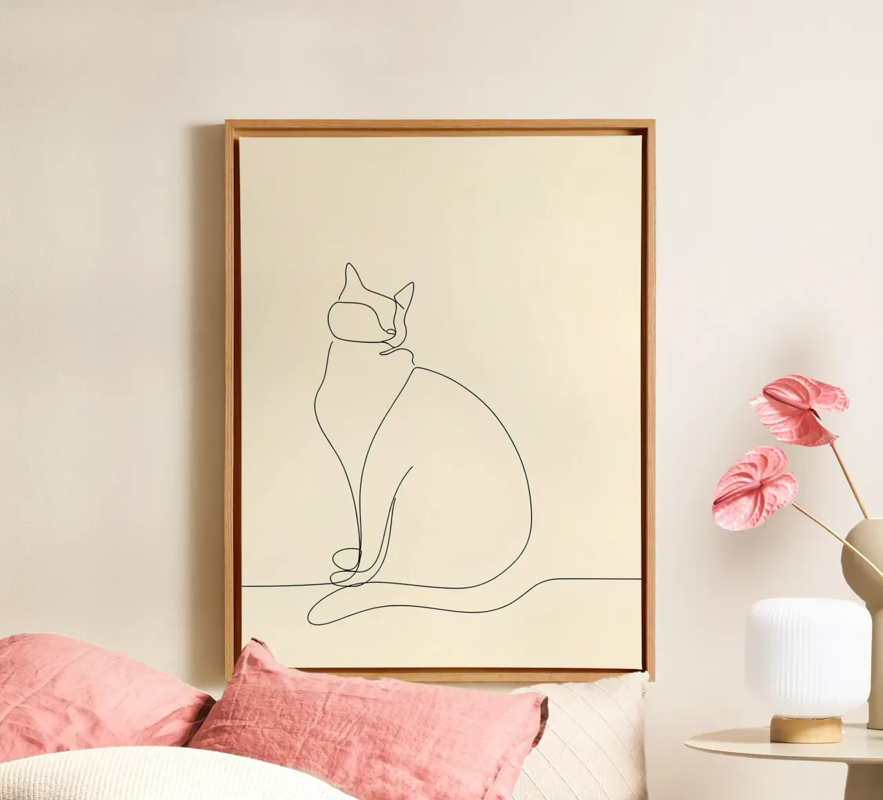 Minimalist Line Drawing of a Cat Sitting | Modern Abstract canvas by Viv Line Art