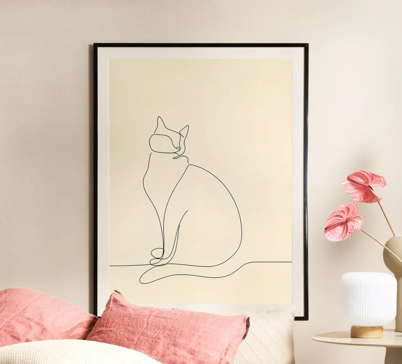 Dessin au trait minimaliste d'un chat assis | Abstrait moderne poster de Viv Line Art