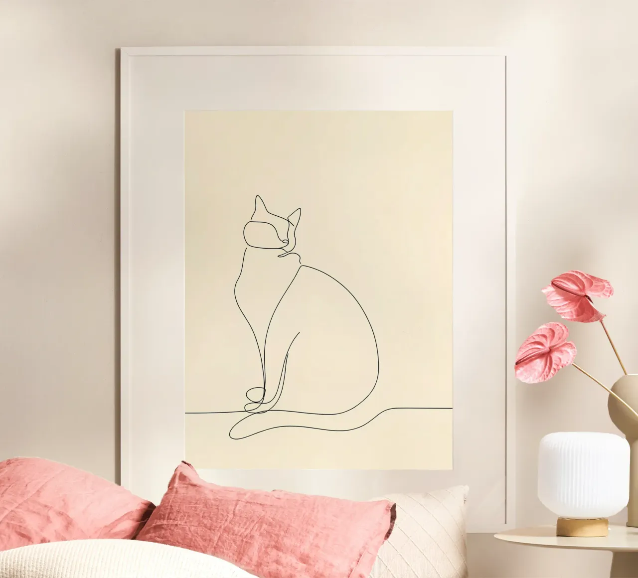 Dessin au trait minimaliste d'un chat assis | Abstrait moderne poster de Viv Line Art