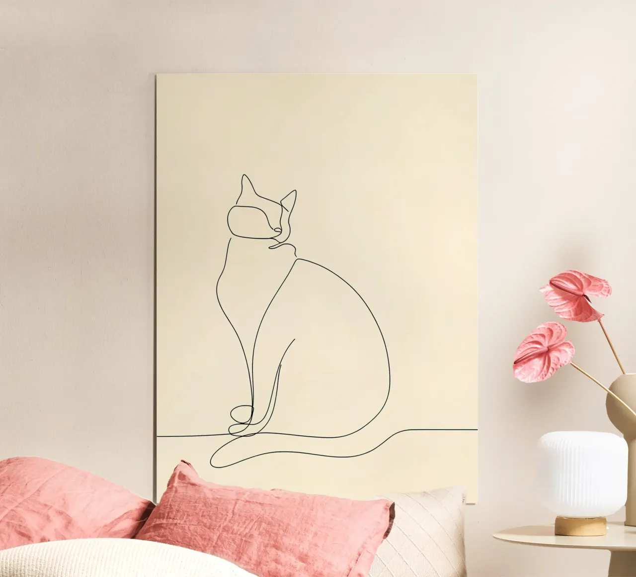 Dessin au trait minimaliste d'un chat assis | Abstrait moderne poster de Viv Line Art