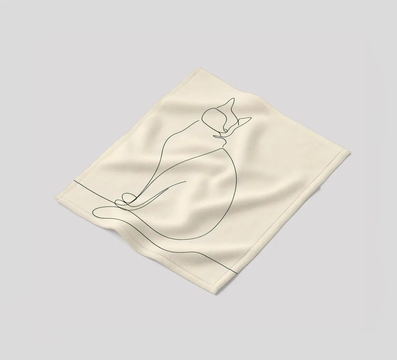 Minimalist Line Drawing of a Cat Sitting | Modern Abstract fleece blanket by Viv Line Art