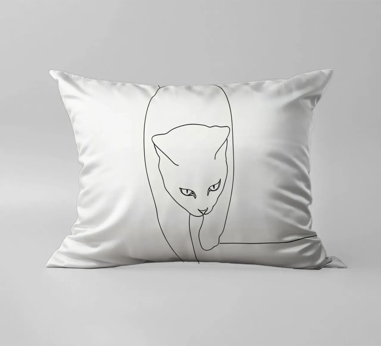 Minimalist Line Drawing of a Cat Walking | Modern Abstract decorative cushion by Viv Line Art