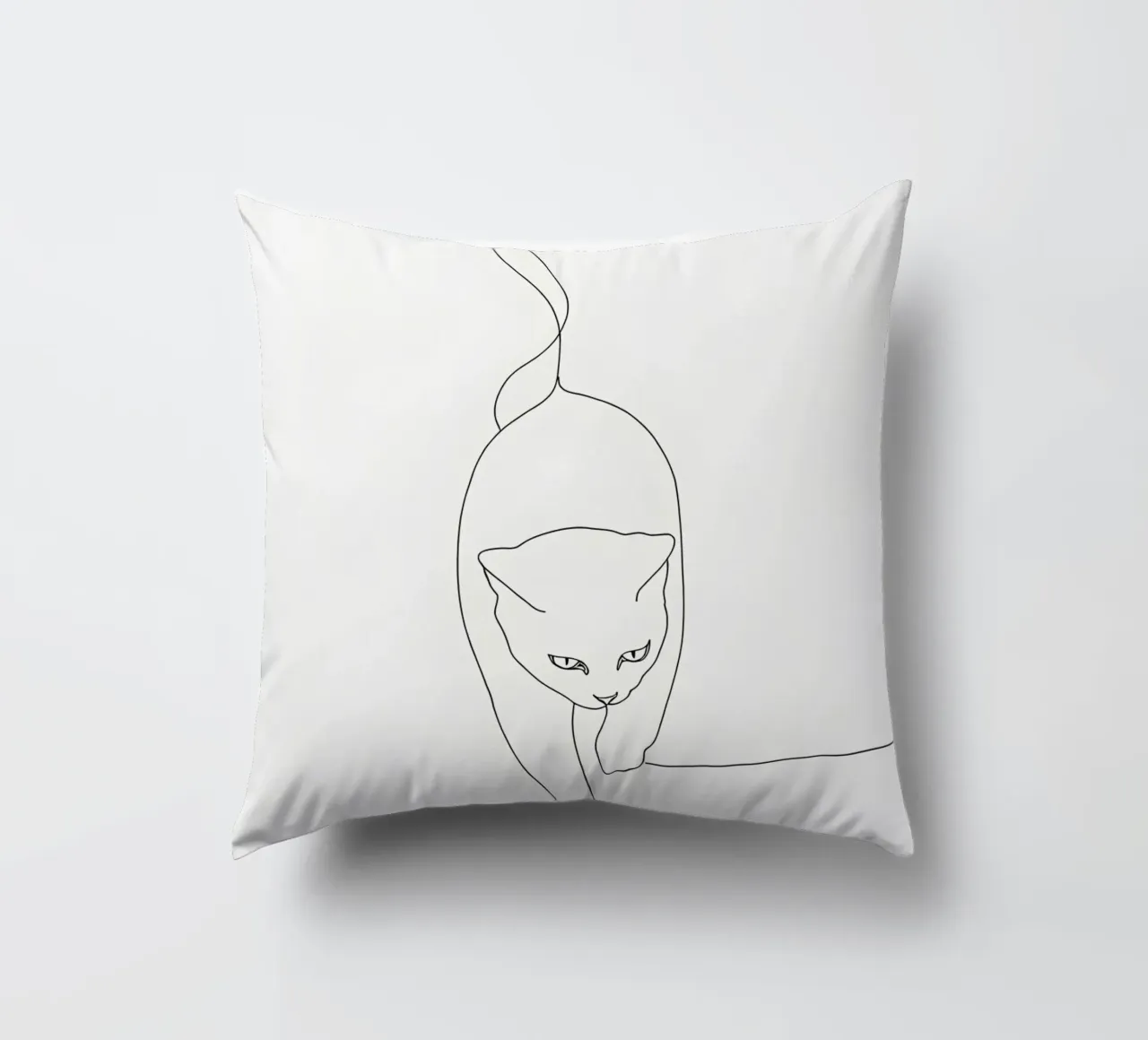 Minimalist Line Drawing of a Cat Walking | Modern Abstract decorative cushion by Viv Line Art
