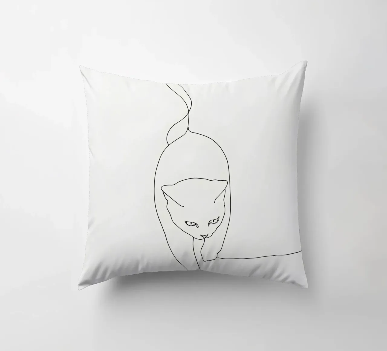 Minimalist Line Drawing of a Cat Walking | Modern Abstract decorative cushion by Viv Line Art