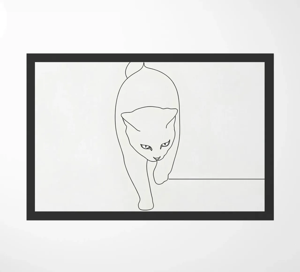Minimalist Line Drawing of a Cat Walking | Modern Abstract doormat by Viv Line Art
