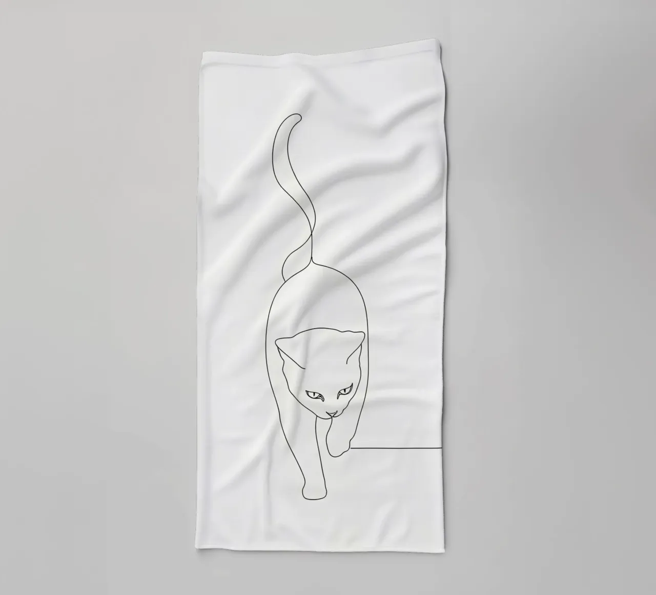Minimalist Line Drawing of a Cat Walking | Modern Abstract towel by Viv Line Art