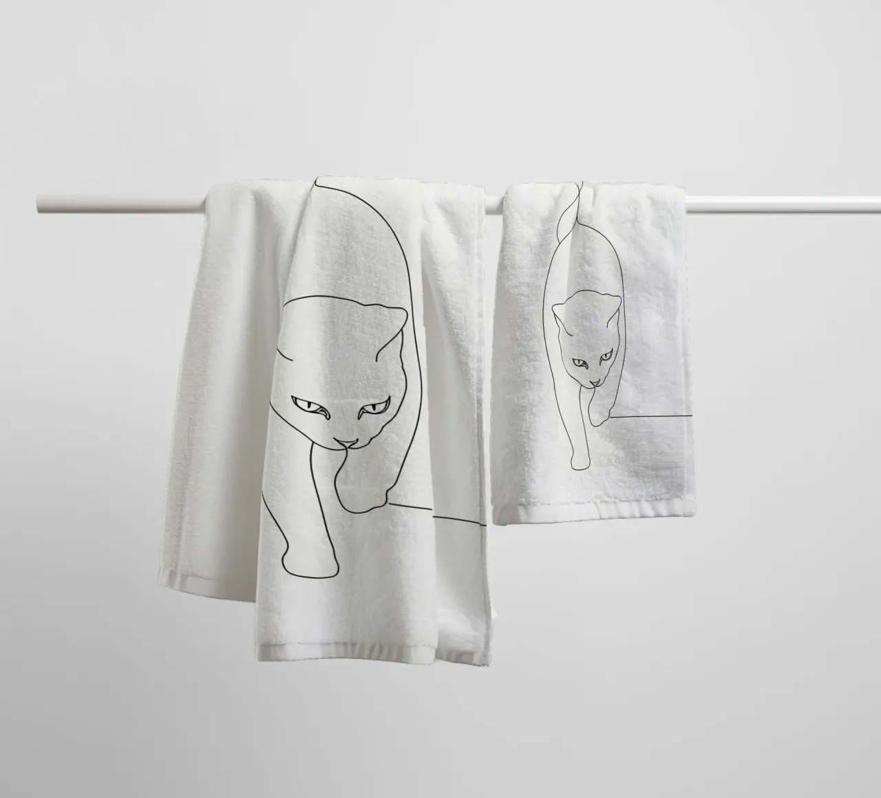 Minimalist Line Drawing of a Cat Walking | Modern Abstract towel by Viv Line Art