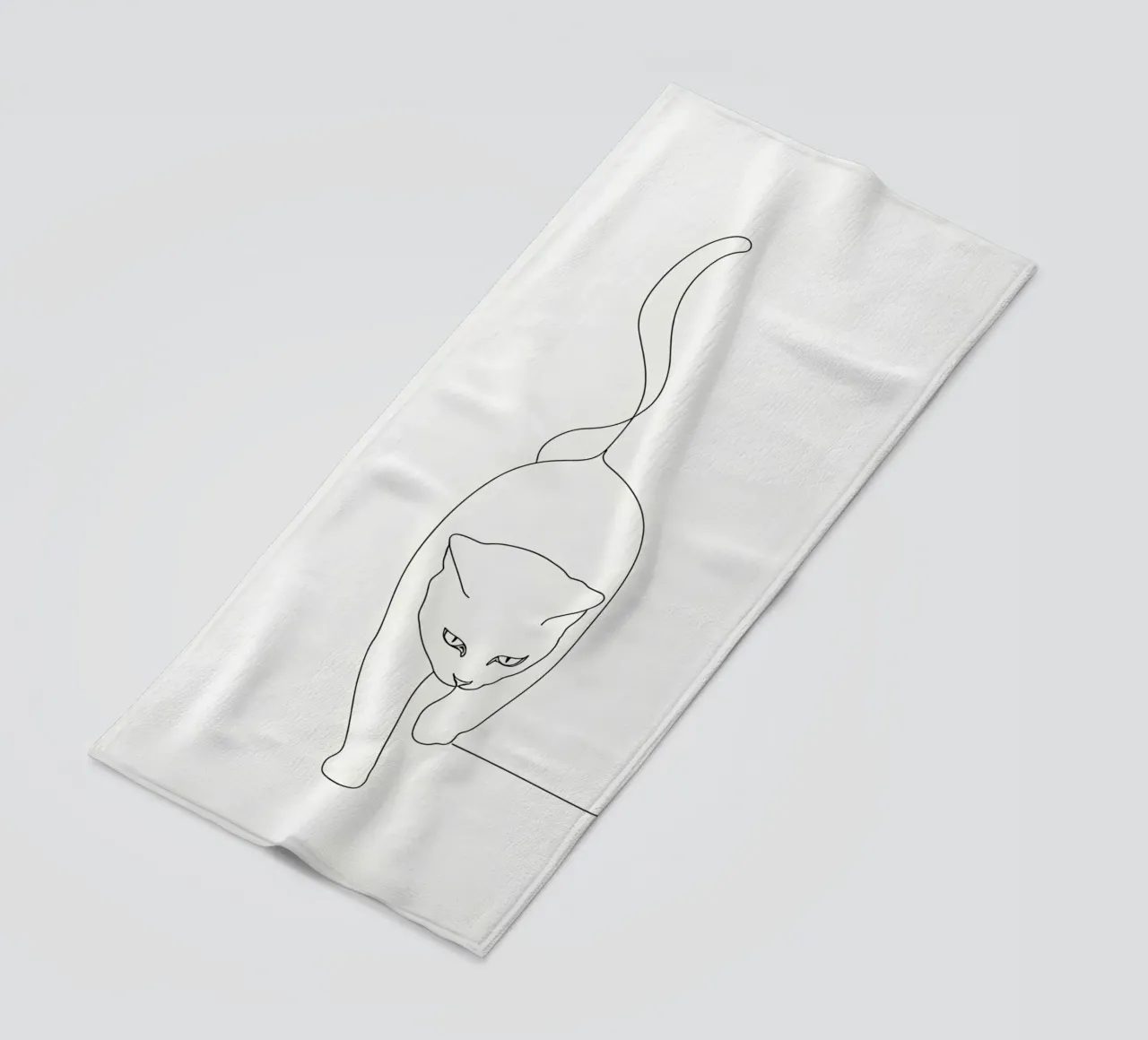 Minimalist Line Drawing of a Cat Walking | Modern Abstract beach towel by Viv Line Art