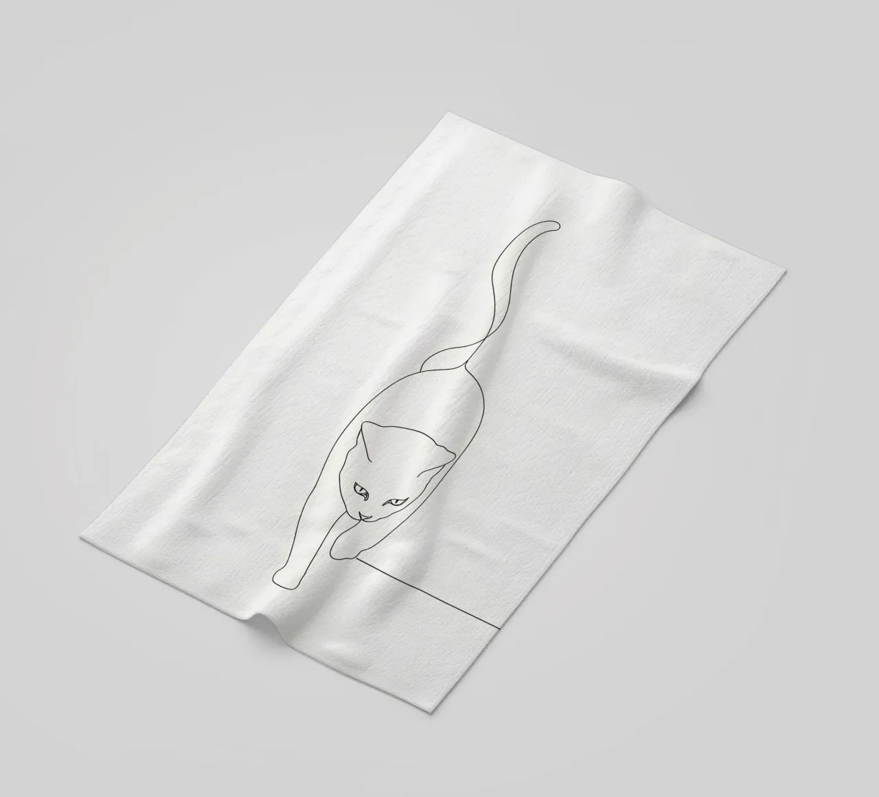 Minimalist Line Drawing of a Cat Walking | Modern Abstract beach towel by Viv Line Art