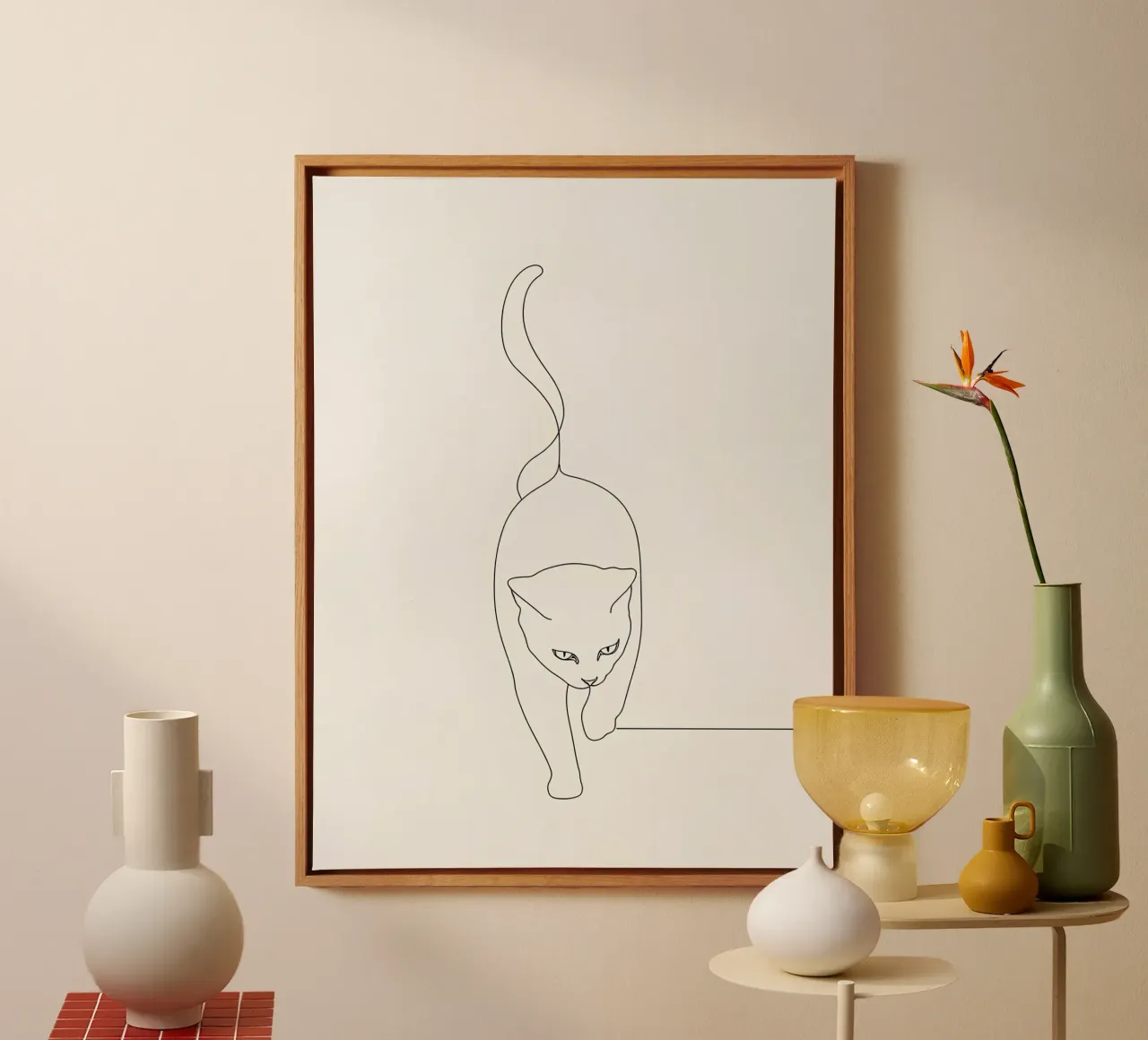 Minimalist Line Drawing of a Cat Walking | Modern Abstract canvas by Viv Line Art