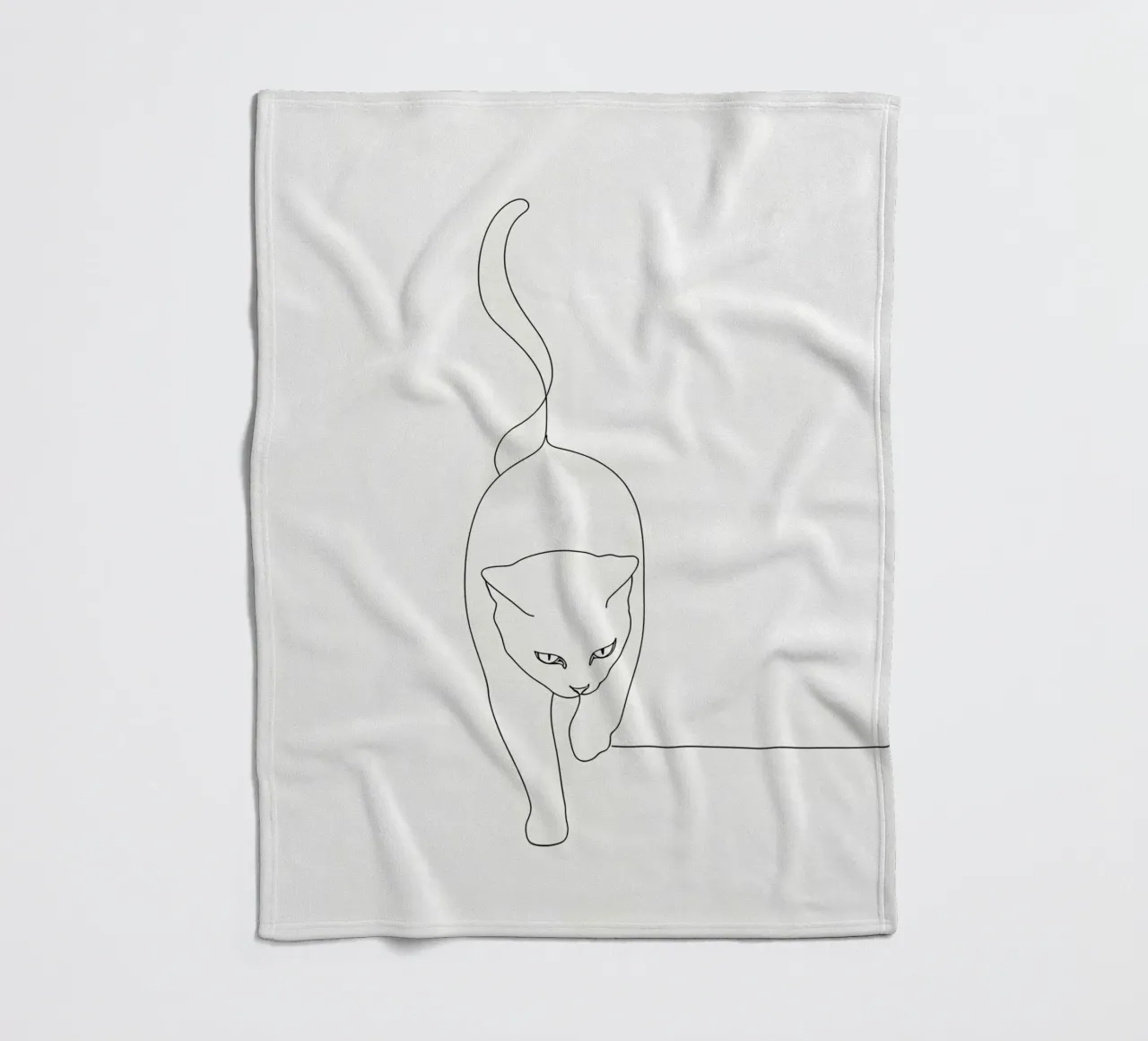 Minimalist Line Drawing of a Cat Walking | Modern Abstract fleece blanket by Viv Line Art