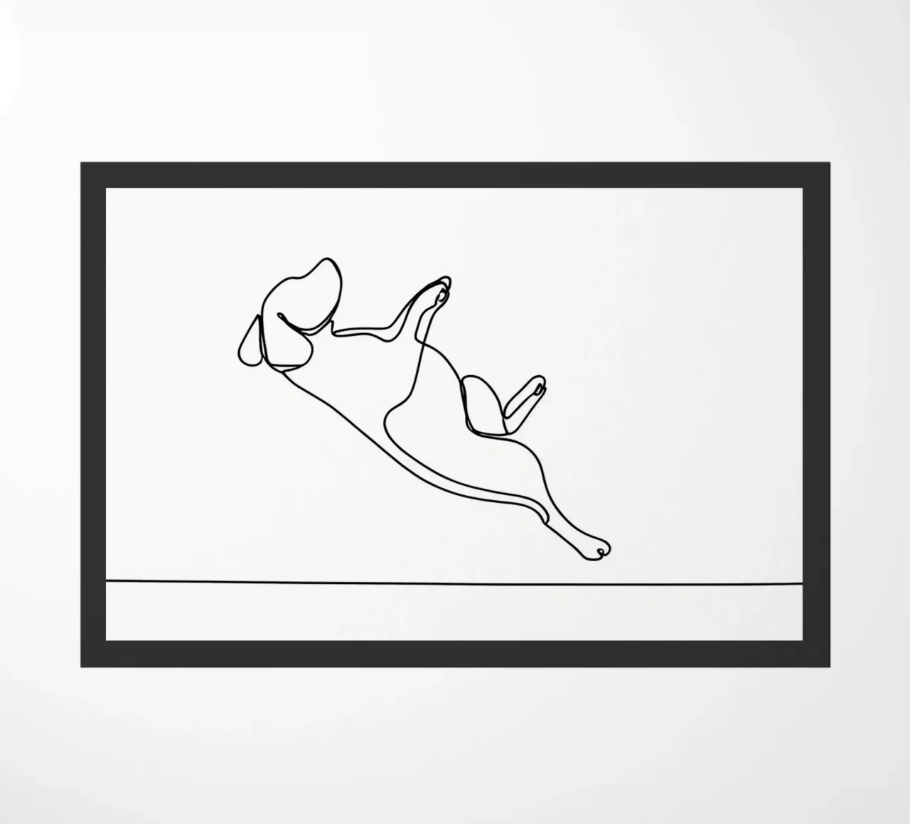 Minimalist Line Drawing of a Dog Flipping | Modern Abstract doormat by Viv Line Art