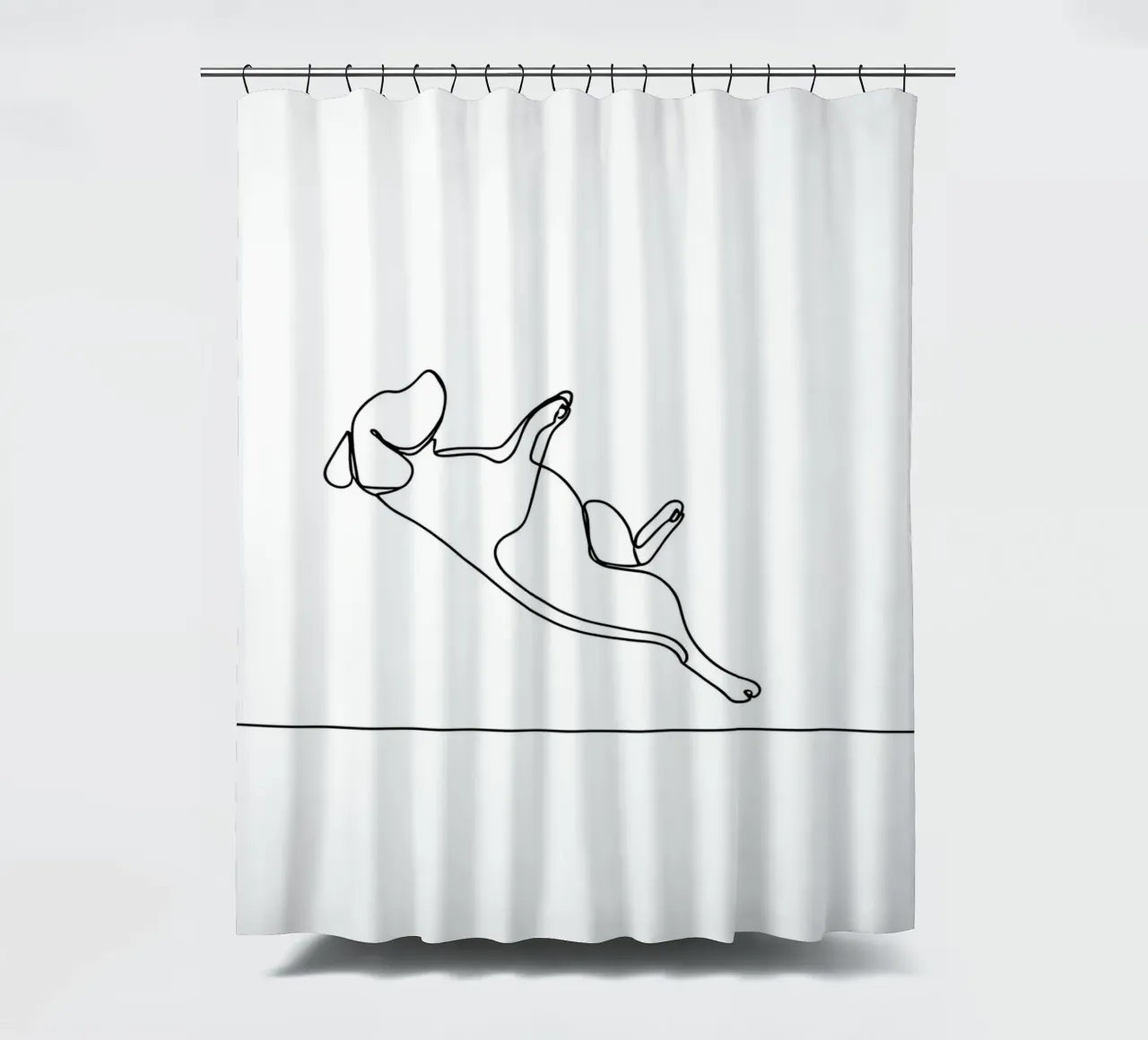 Minimalist Line Drawing of a Dog Flipping | Modern Abstract shower curtain by Viv Line Art