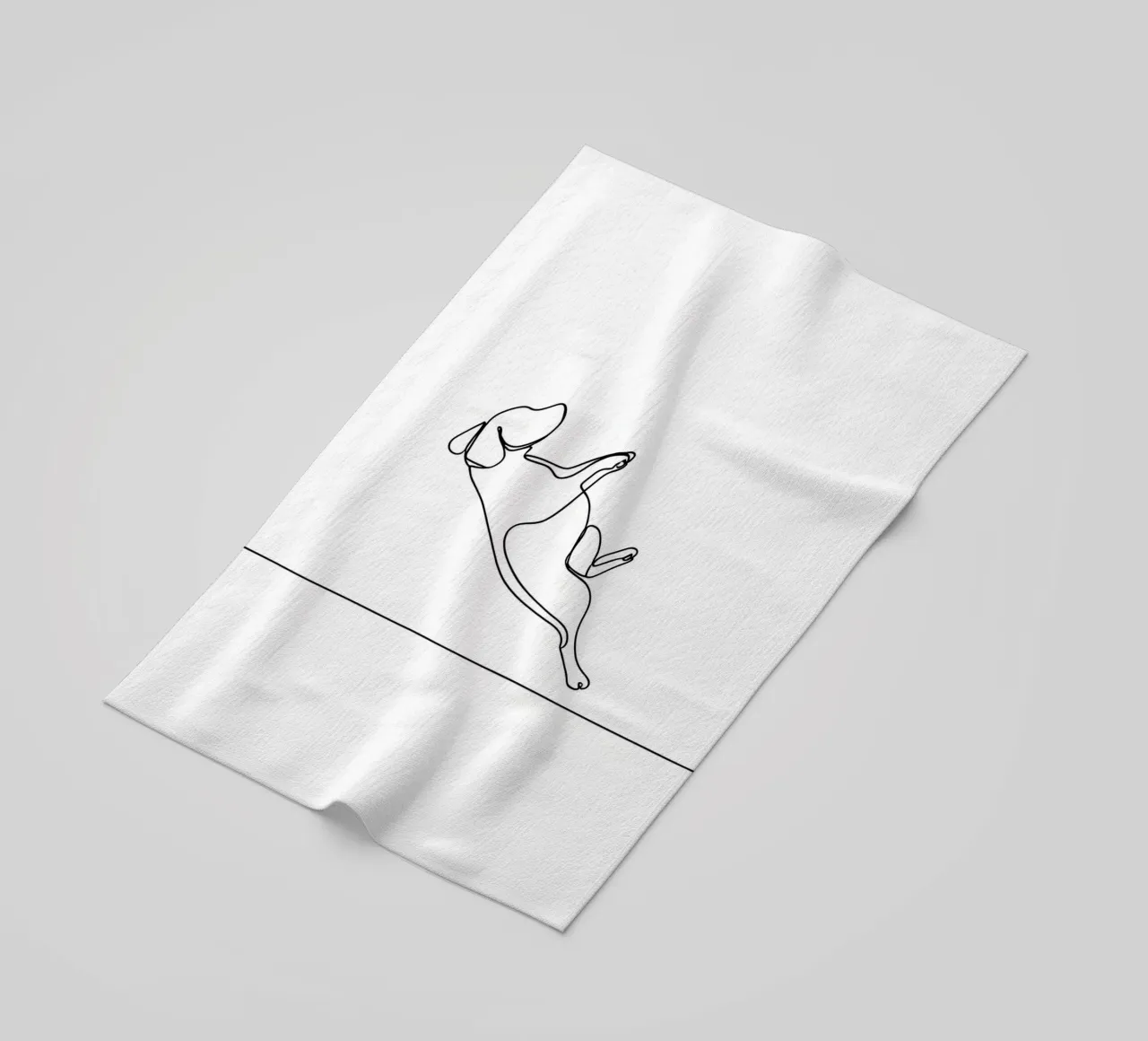 Minimalist Line Drawing of a Dog Flipping | Modern Abstract beach towel by Viv Line Art