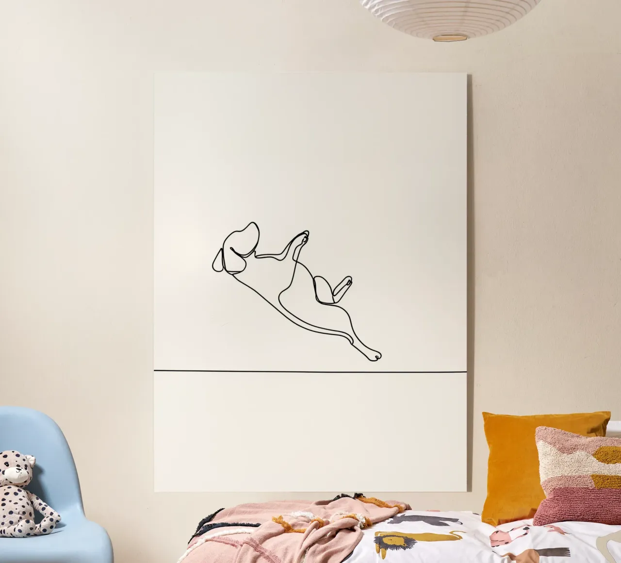 Minimalist Line Drawing of a Dog Flipping | Modern Abstract acrylic glass by Viv Line Art