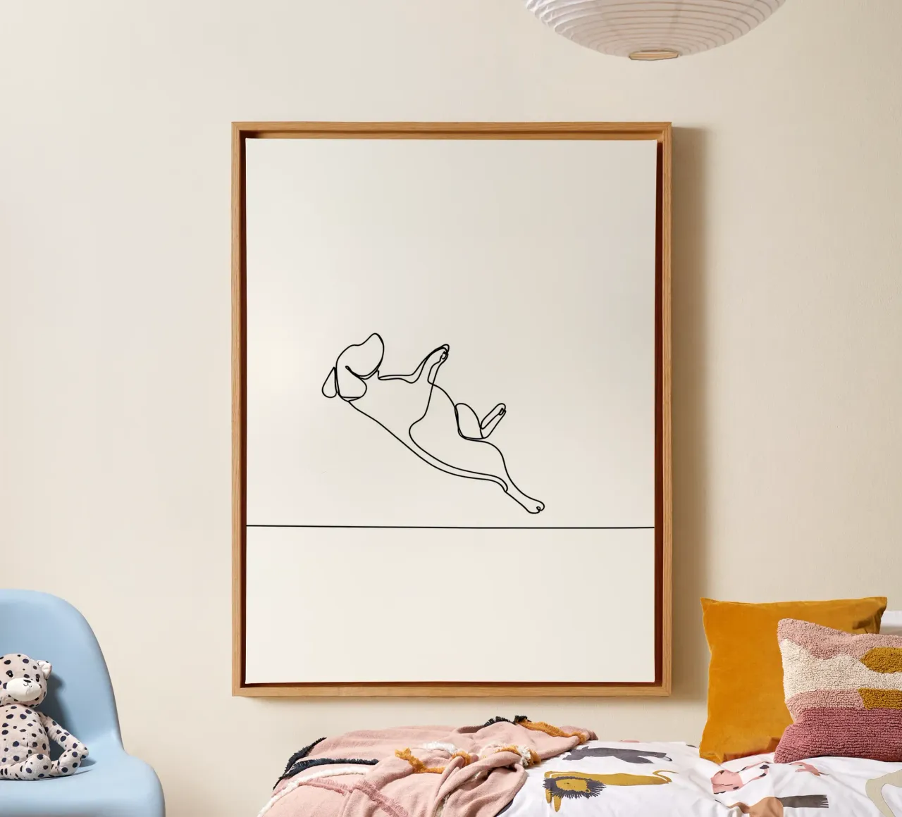Minimalist Line Drawing of a Dog Flipping | Modern Abstract canvas by Viv Line Art