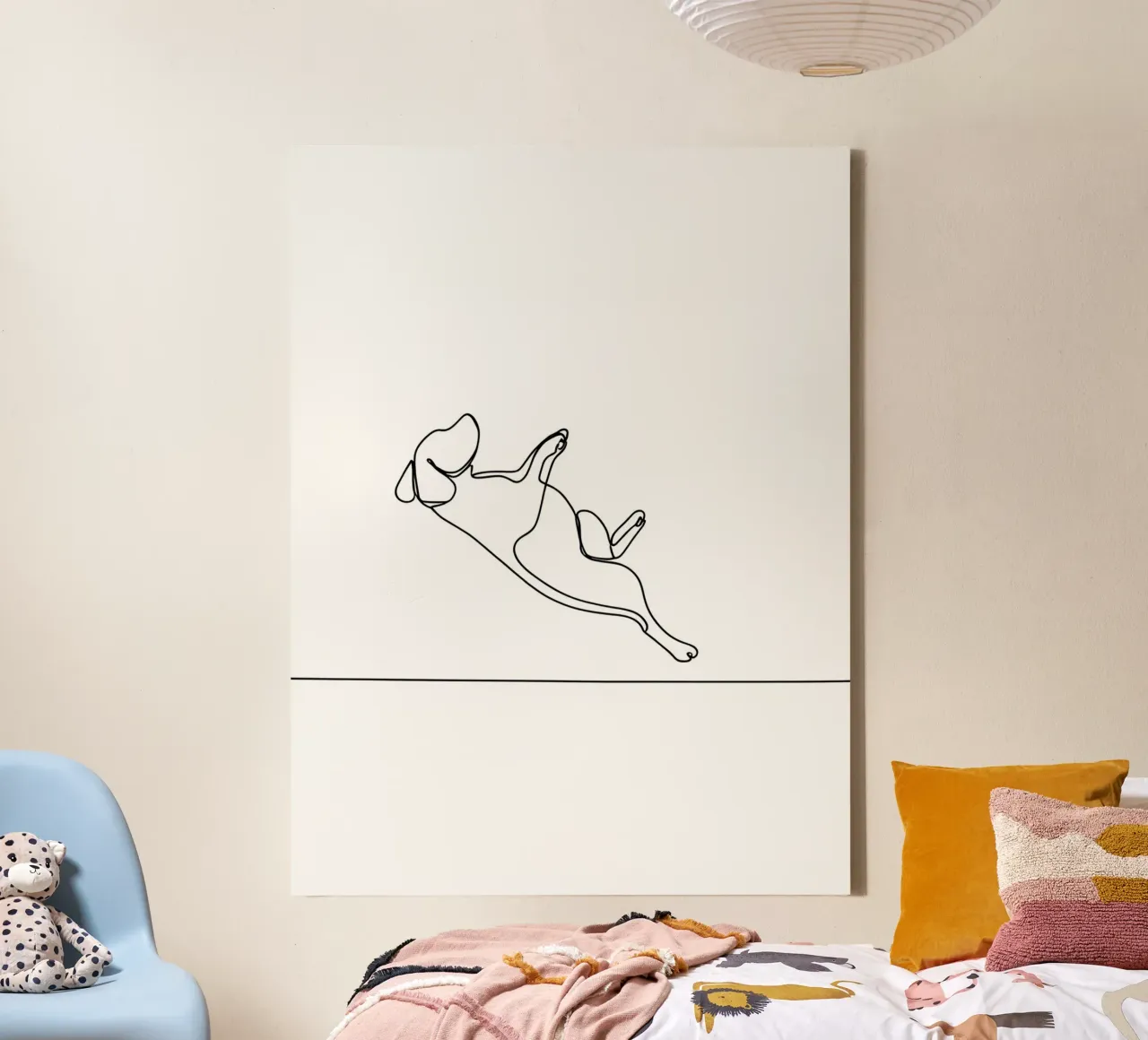 Minimalist Line Drawing of a Dog Flipping | Modern Abstract canvas by Viv Line Art