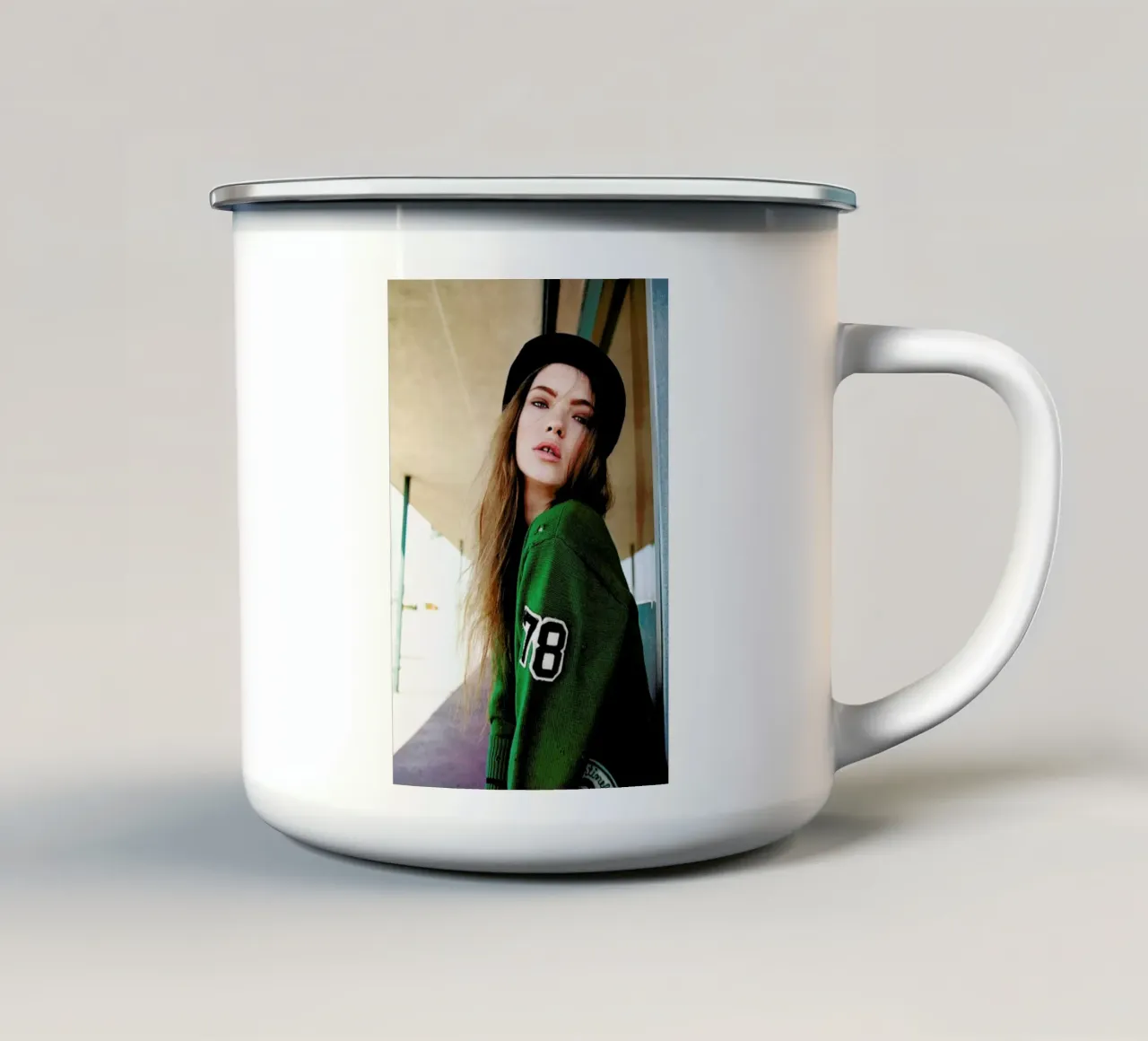 Teeth separated enamel mug by Aysha Banos