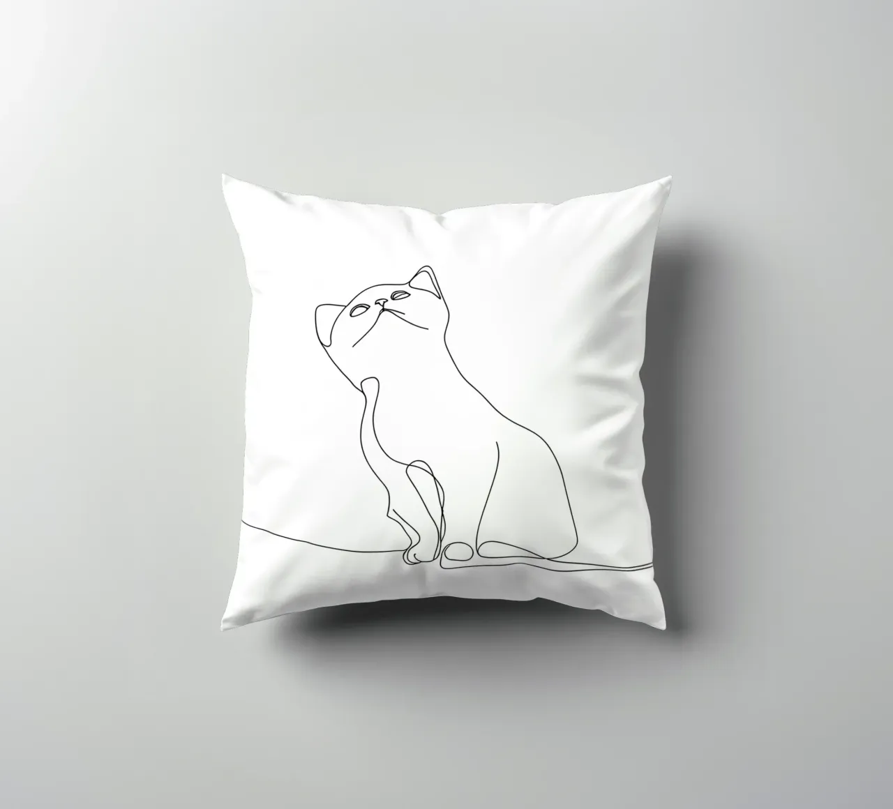 Minimalist Line Drawing of a Cute Cat | Modern Abstract Art decorative cushion by Viv Line Art