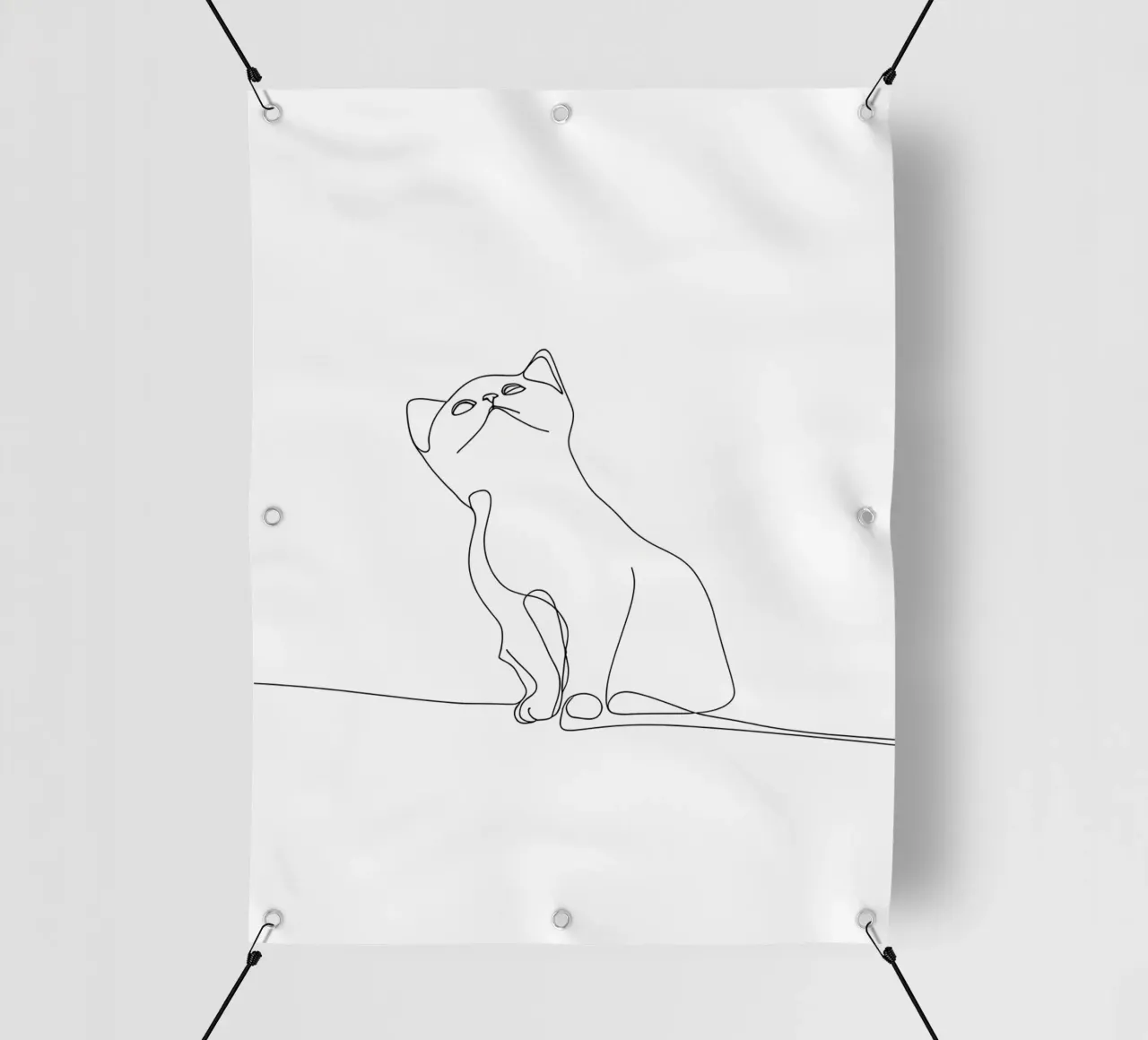 Dessin au trait minimaliste d'un chat mignon | Modern Abstract Art bâche pvc de Viv Line Art