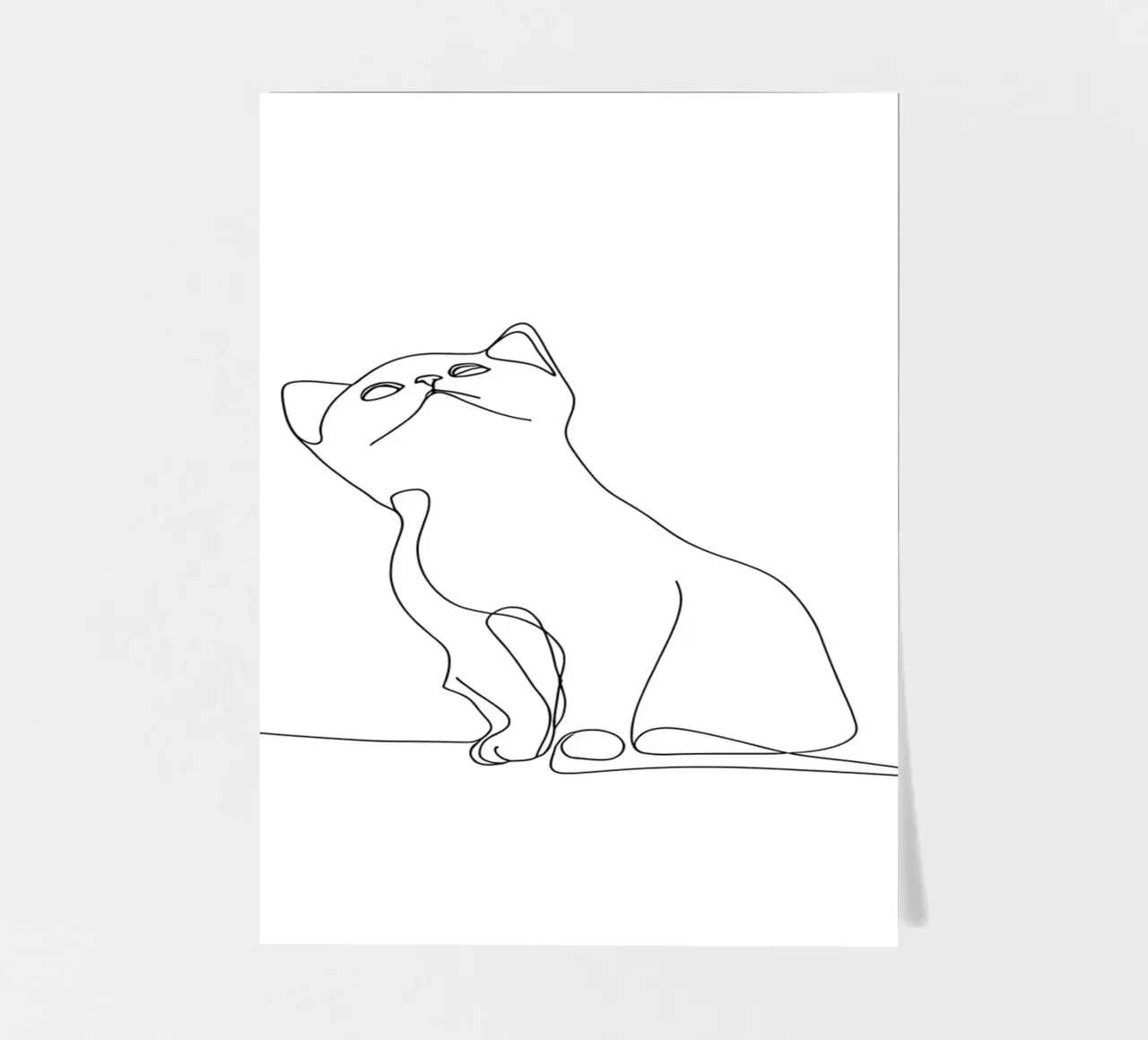 Dessin au trait minimaliste d'un chat mignon | Modern Abstract Art planche autocollant de Viv Line Art