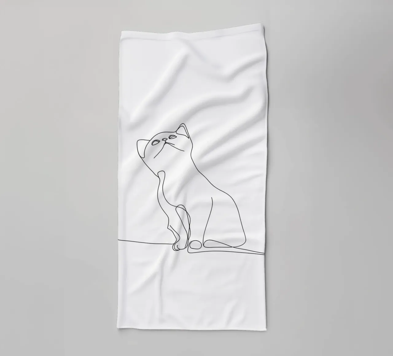 Dessin au trait minimaliste d'un chat mignon | Modern Abstract Art serviette de bain de Viv Line Art