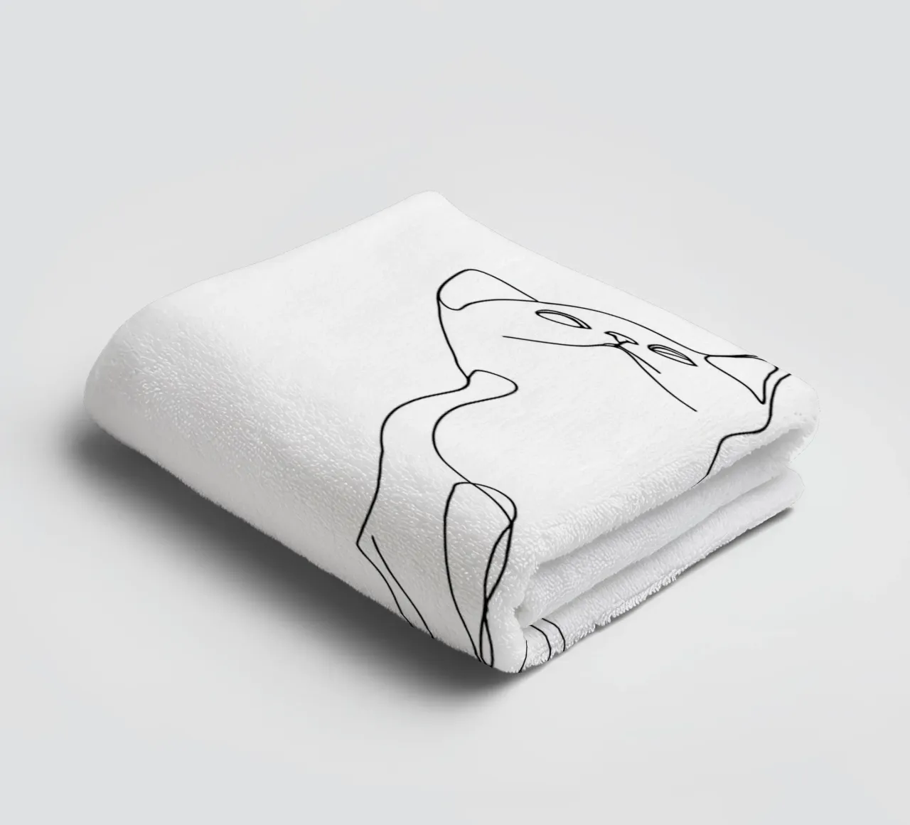 Dessin au trait minimaliste d'un chat mignon | Modern Abstract Art serviette de bain de Viv Line Art