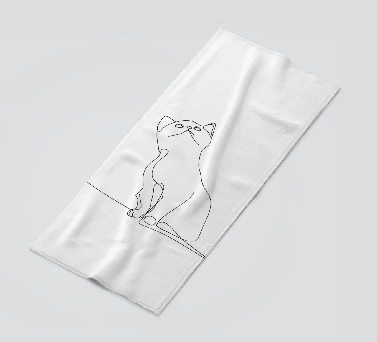 Dessin au trait minimaliste d'un chat mignon | Modern Abstract Art serviette de plage de Viv Line Art