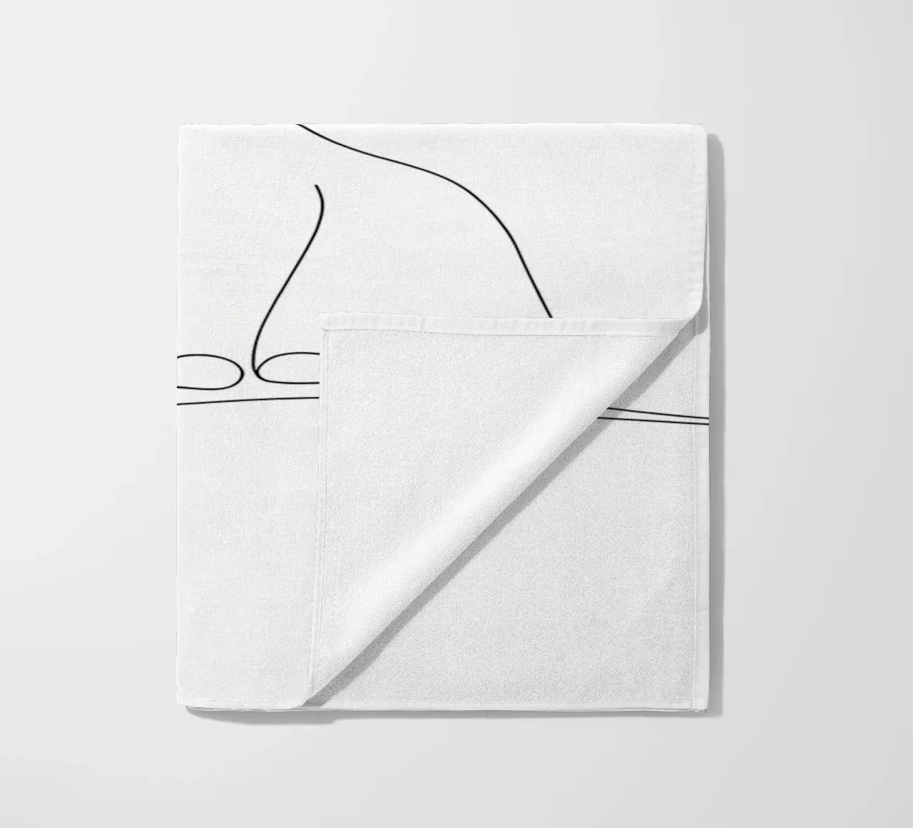 Dessin au trait minimaliste d'un chat mignon | Modern Abstract Art serviette de plage de Viv Line Art