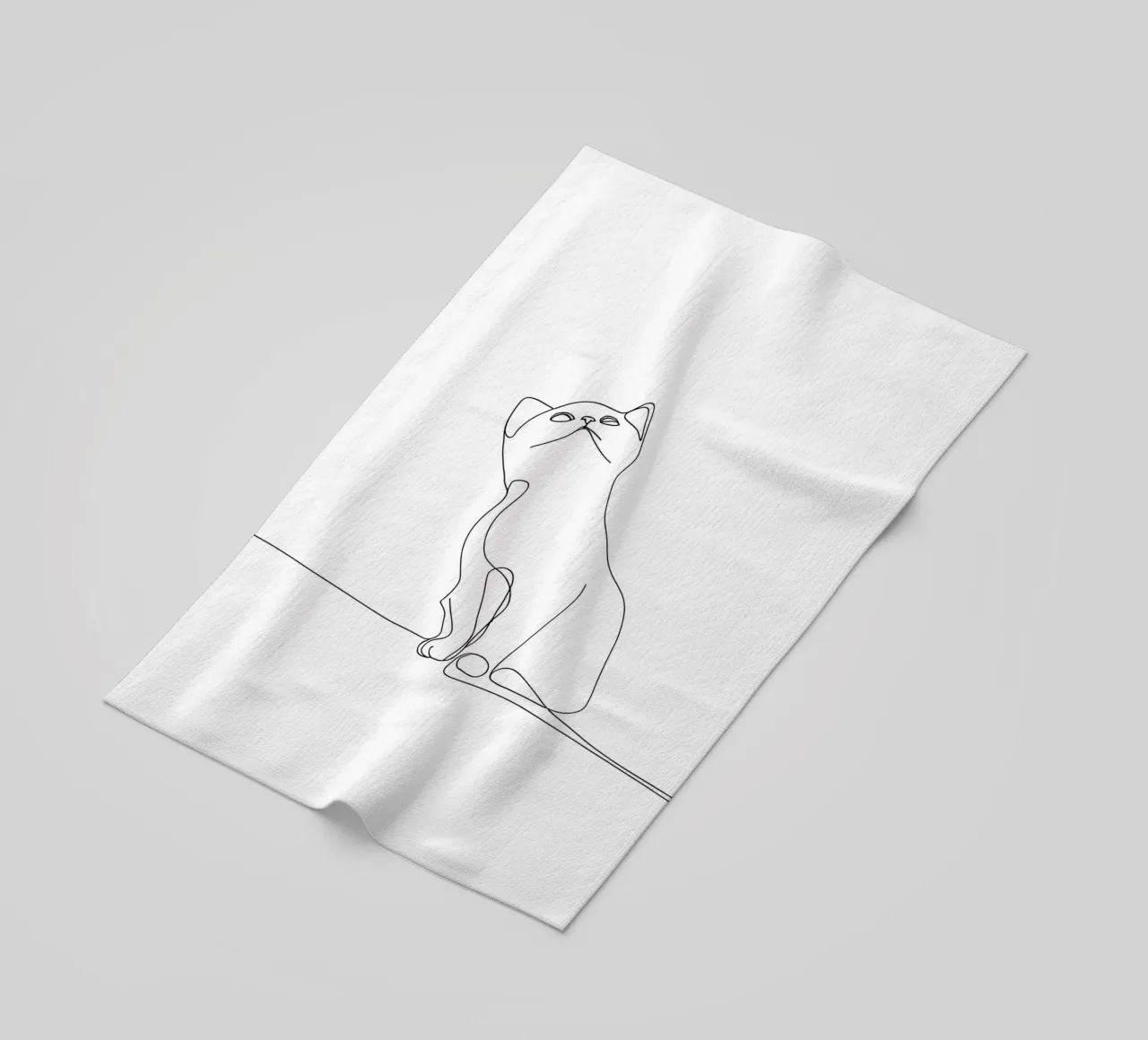 Dessin au trait minimaliste d'un chat mignon | Modern Abstract Art serviette de plage de Viv Line Art