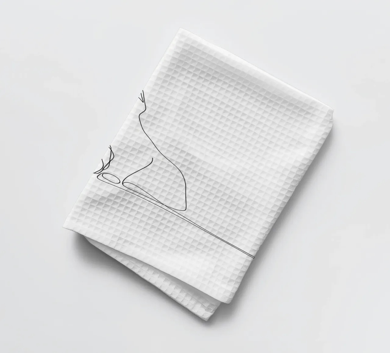 Dessin au trait minimaliste d'un chat mignon | Modern Abstract Art torchon de Viv Line Art