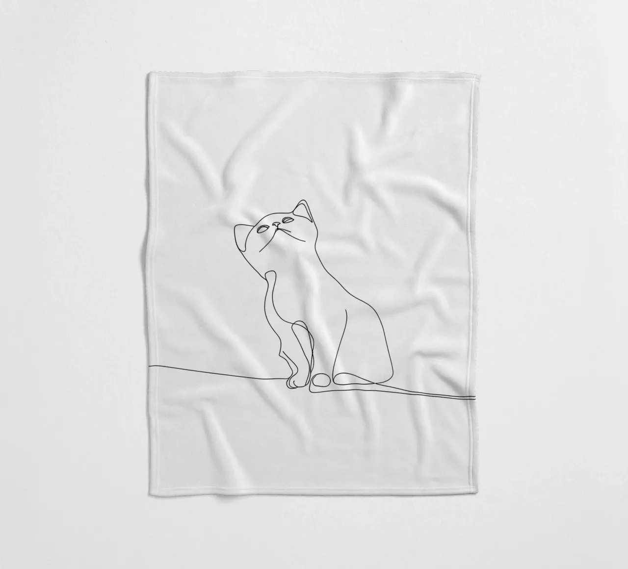 Dessin au trait minimaliste d'un chat mignon | Modern Abstract Art plaid polaire de Viv Line Art