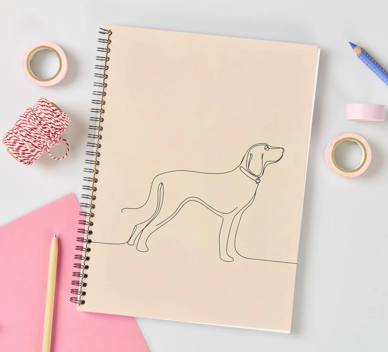 Minimalist Line Drawing of a Dog Walking | Modern Abstract spiral notebook by Viv Line Art