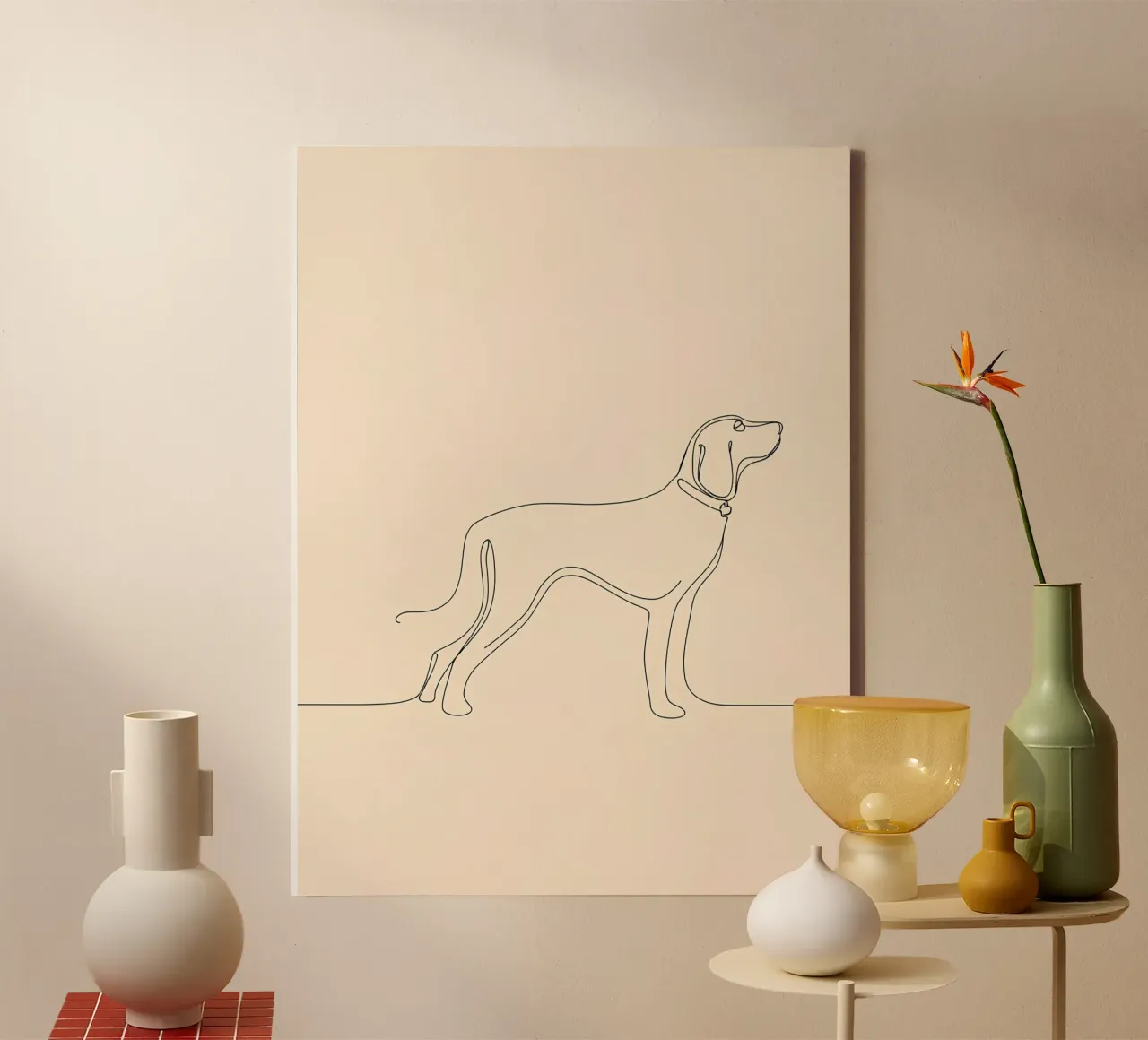 Minimalist Line Drawing of a Dog Walking | Modern Abstract canvas by Viv Line Art