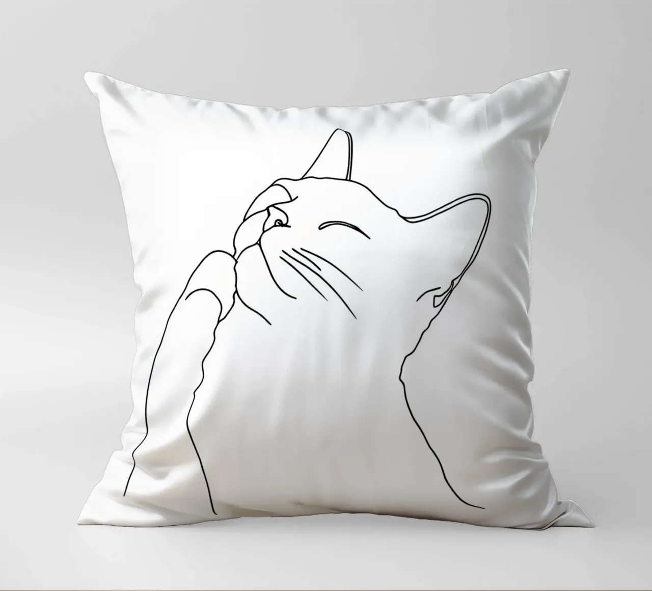 Minimalist Line Drawing of a Happy Cat | Modern Abstract Art decorative cushion by Viv Line Art