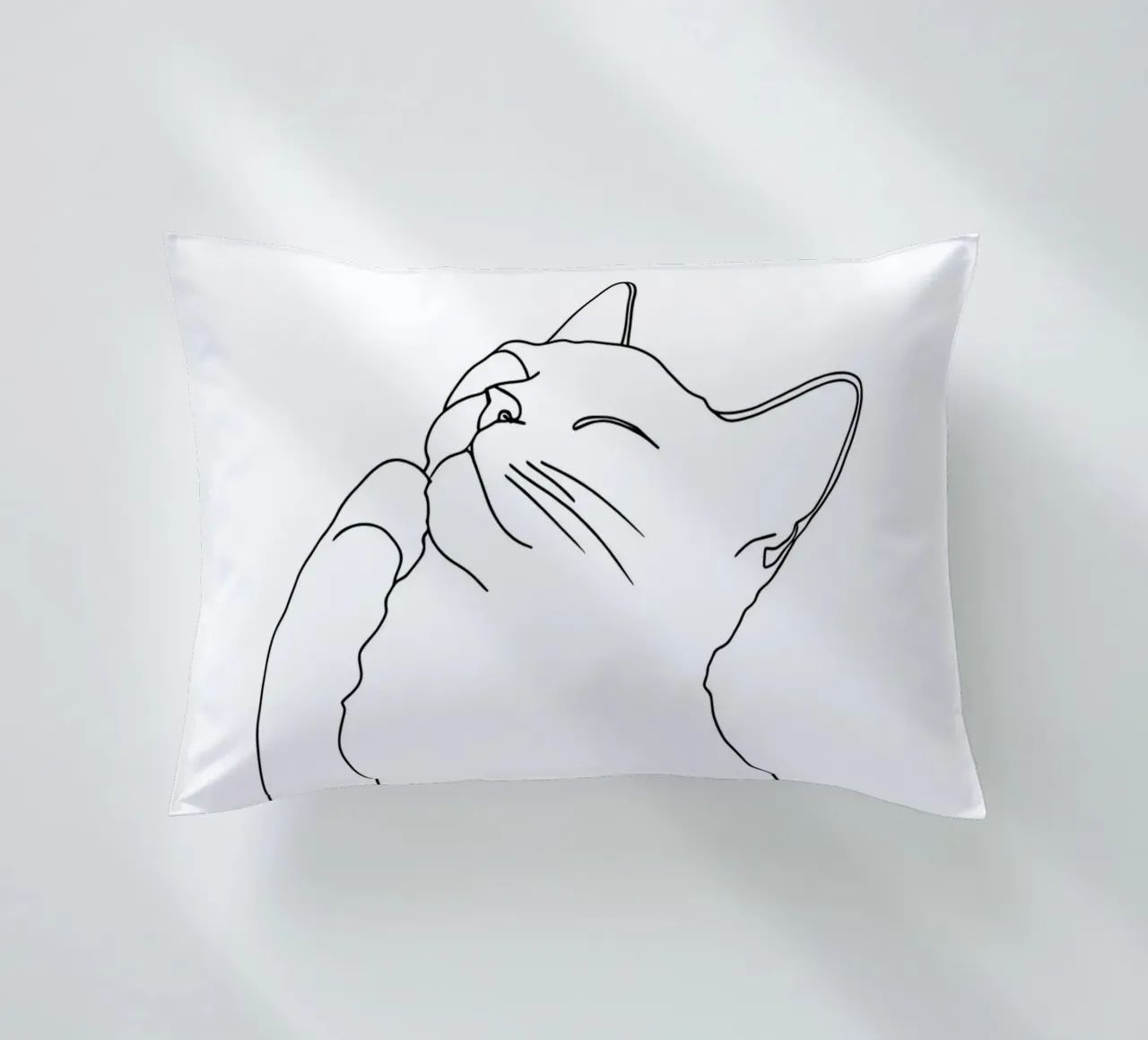 Minimalist Line Drawing of a Happy Cat | Modern Abstract Art decorative cushion by Viv Line Art
