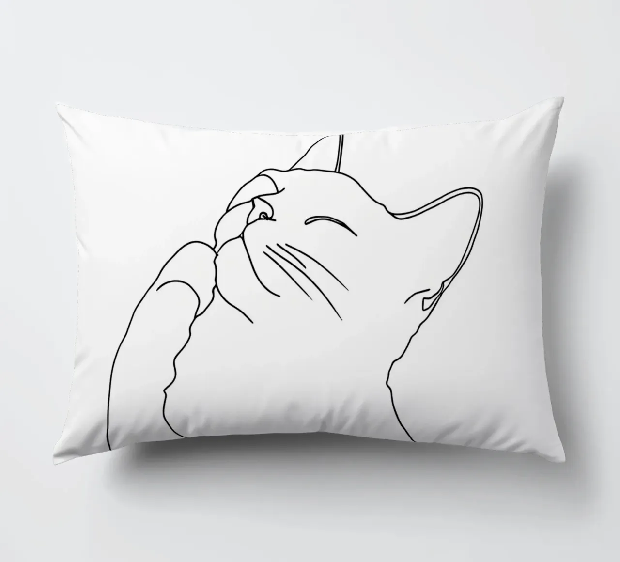 Minimalist Line Drawing of a Happy Cat | Modern Abstract Art decorative cushion by Viv Line Art