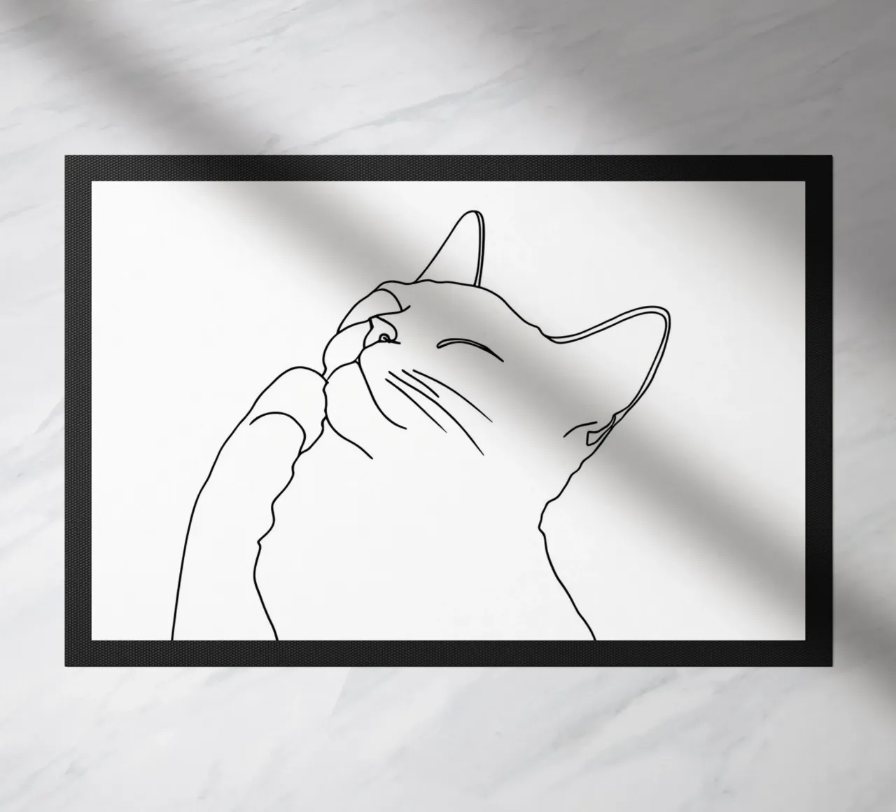 Minimalist Line Drawing of a Happy Cat | Modern Abstract Art doormat by Viv Line Art
