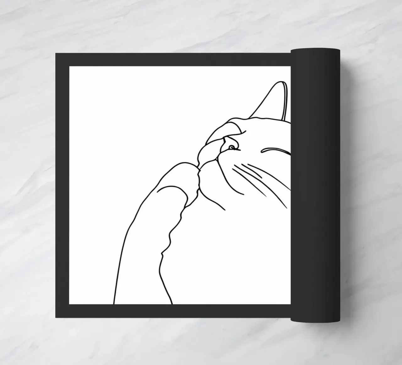 Minimalist Line Drawing of a Happy Cat | Modern Abstract Art doormat by Viv Line Art